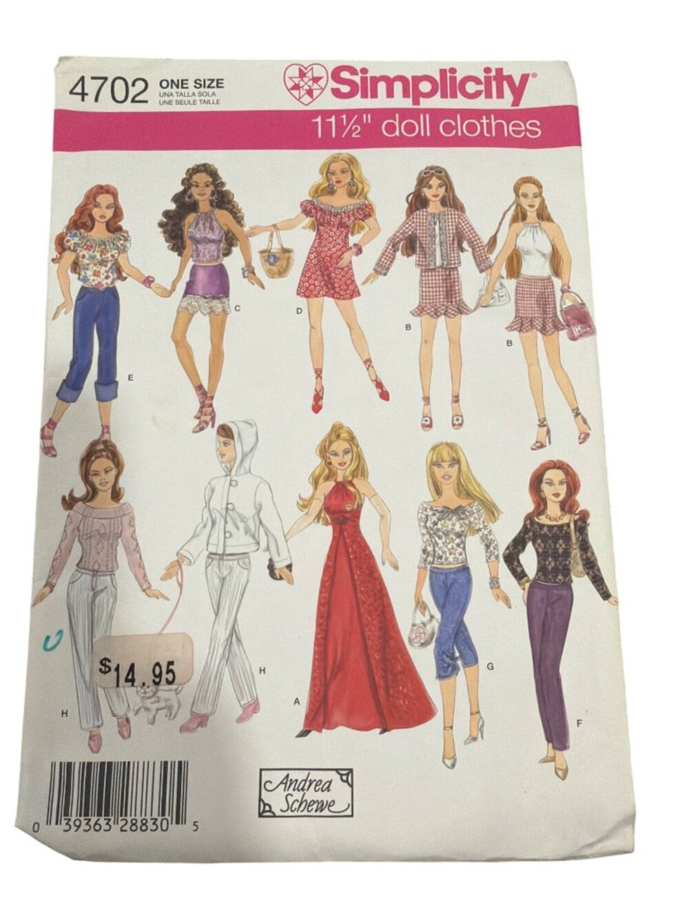 Simplicity 4702 11 1/2" Doll Clothes Sewing Pattern 34 Pieces Andrea Schewe Desi